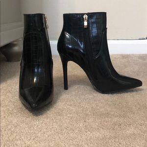 Black Faux Croc Ankle Boots